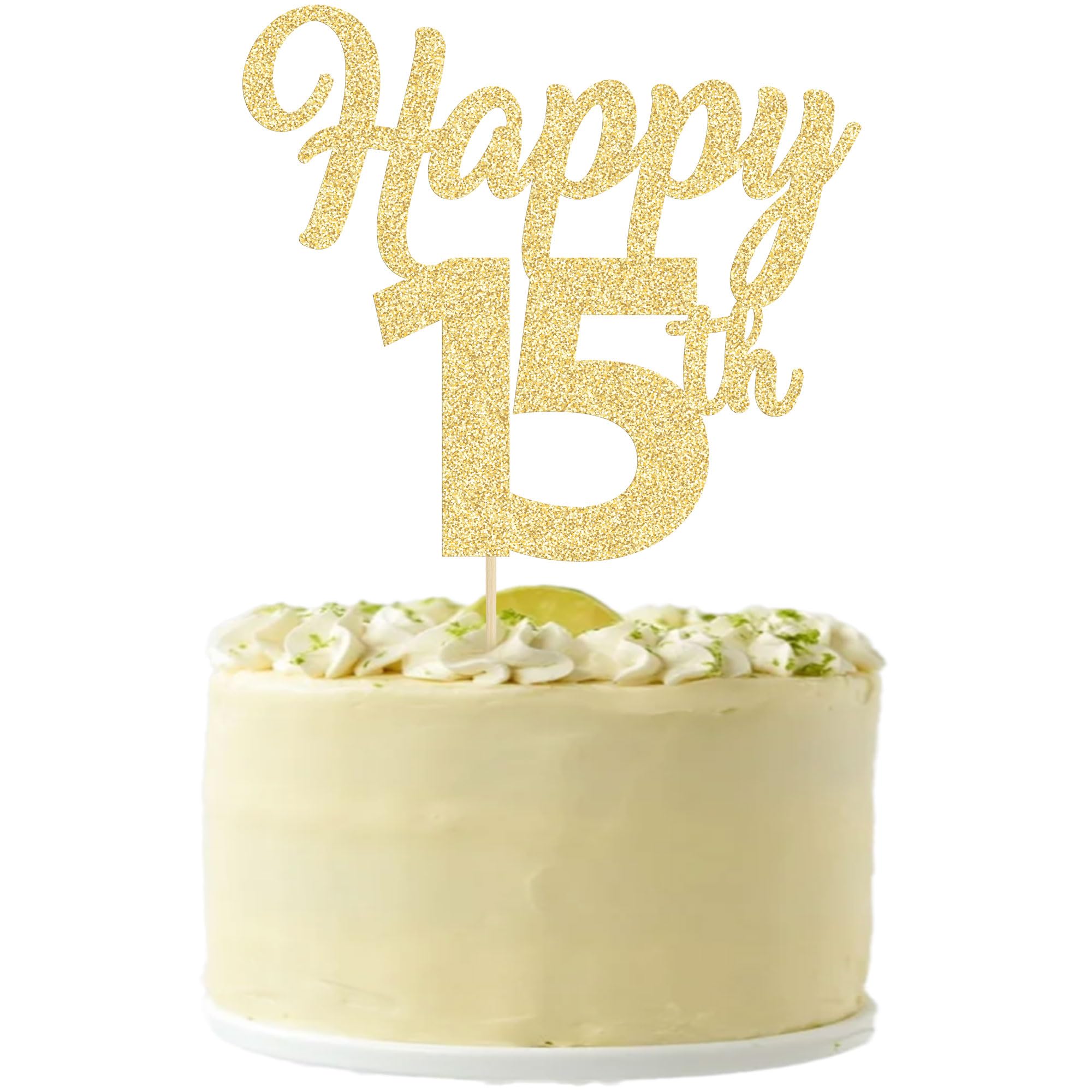 3Pcs Happy 15th Cake Toppers Gold Glitter Number 15 Cake Decorations Fifteen 15th Birthday Cake Pick Decorations for Cheers to 15 Years Old 15th Birthday Wedding Anniversary Party Supplies