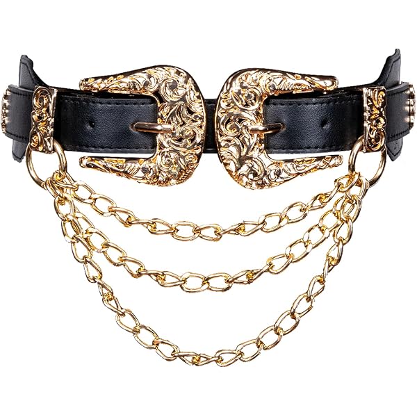 3647 Womens Belt Decoration Chain Black Leather Elastic Hidden Buckle Jumwrit Black Leather Elastic Belt Punk Rock Stretch Waist  main image 3