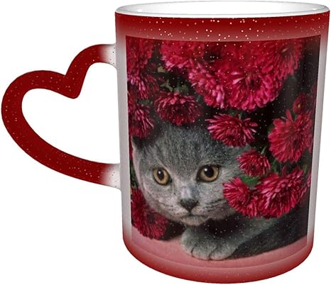 Amazon Co Jp 猫と赤の花 マグカップ お湯で色が変わるマジックカラー お洒落 ジ温め 耐久性 安全で健康 セラミックコーヒーマグクリエイティブ おもしろ食器 モーフィング ママ パパ 友人 ギフト ホーム キッチン