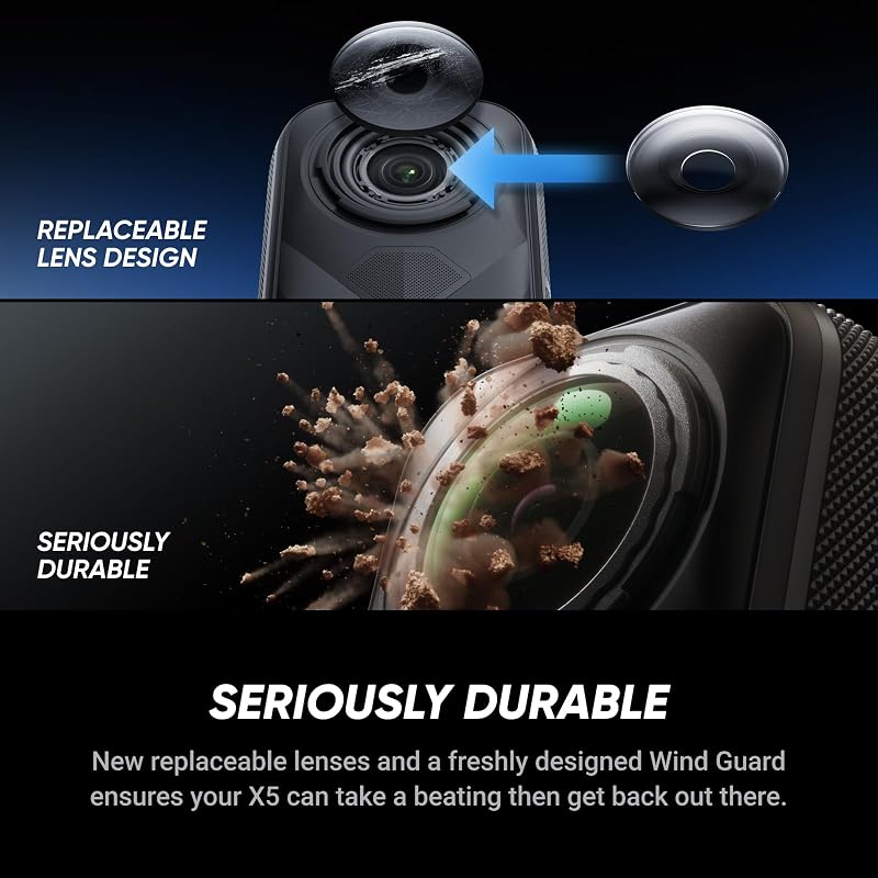X5 Ersatzlinsen-Bundle, 8K 360 Grad Actionkamera, Dreifach-KI-Chip