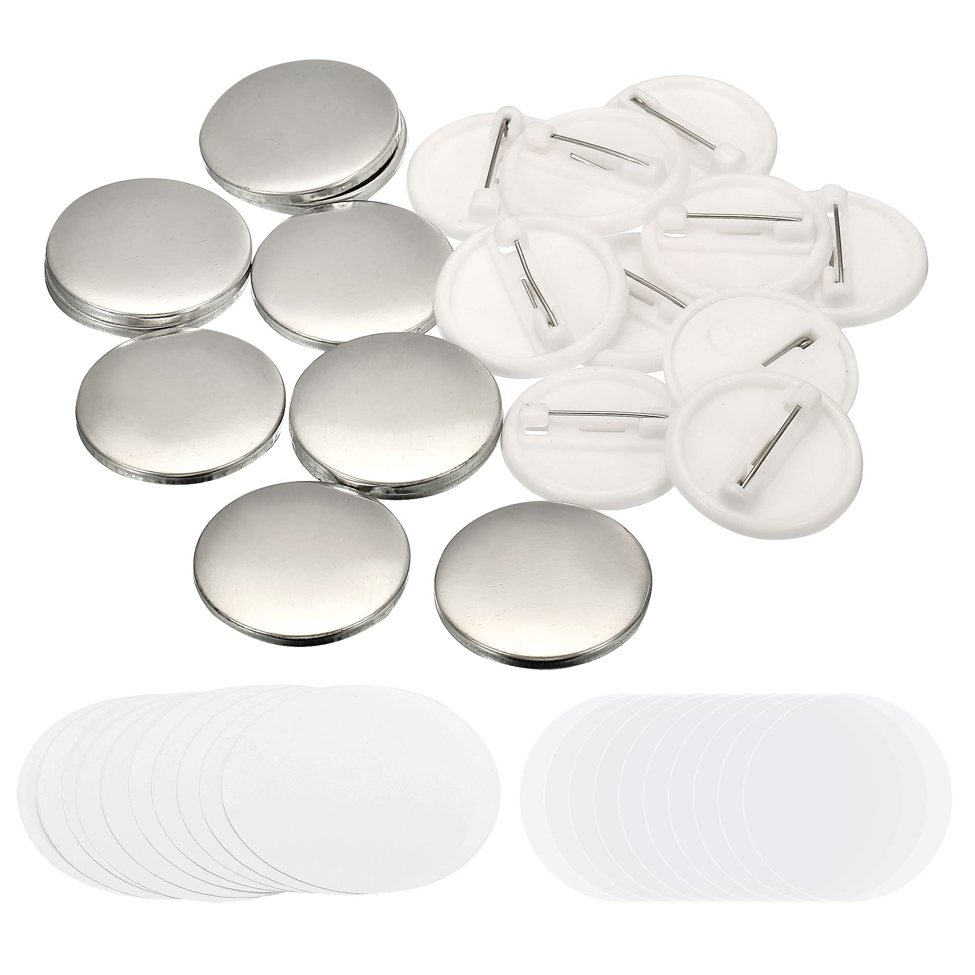 PATIKIL 0.98inch Button Parts, Blank Button Making Supplies,50Pcs Round Badge Parts DIY Pin Maker Kit for Button Maker Machine with Metal Cover Plastic Base, Film and Blank Paper