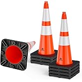 RoadHero 8 Pack 28 Inch 5.5 Lb Traffic Cones with Heavy Black Base, Orange Safety Cone with Reflective Collar for Parking Lot, Construction Work, Road Safety