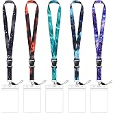 5 Pack Starry Sky Neck Lanyards with 5 Clear ID Card Holders, Cool Galaxy Lanyard Strap Keychain with Detachable Buckle for Women Men Cruise Teacher Keys Badge ID Card Phone (Starry Sky - 5pcs)