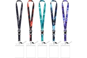 XIANGXING 5 Pack Starry Sky Neck Lanyards with 5 Clear ID Card Holders, Cool Galaxy Lanyard Strap Keychain with Detachable Buckle for Women Men Cruise Teacher Keys Badge ID Card Phone (Starry Sky - 5pcs)