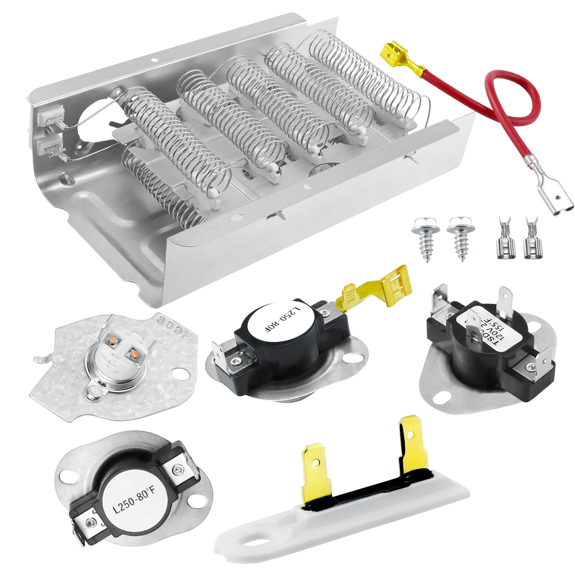 NED4655EW1 Heating Element fit for Amana 279838 W10724237 NED4600YQ1 NED4600YQ0 fit for Whirlpool WED4815EW1 WED4850HW0 WED5300VW0 fit for Kenmore 70 80 110 fit for Maytag 3398064 3403585 prime&swift