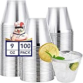 JOLLY CHEF 100 Pack Silver Plastic Cups, 9 oz Clear Plastic Tumblers, Elegant Silver Rimmed Cups, Disposable Glasses for Wedding, Thanksgiving Day, Christmas Party