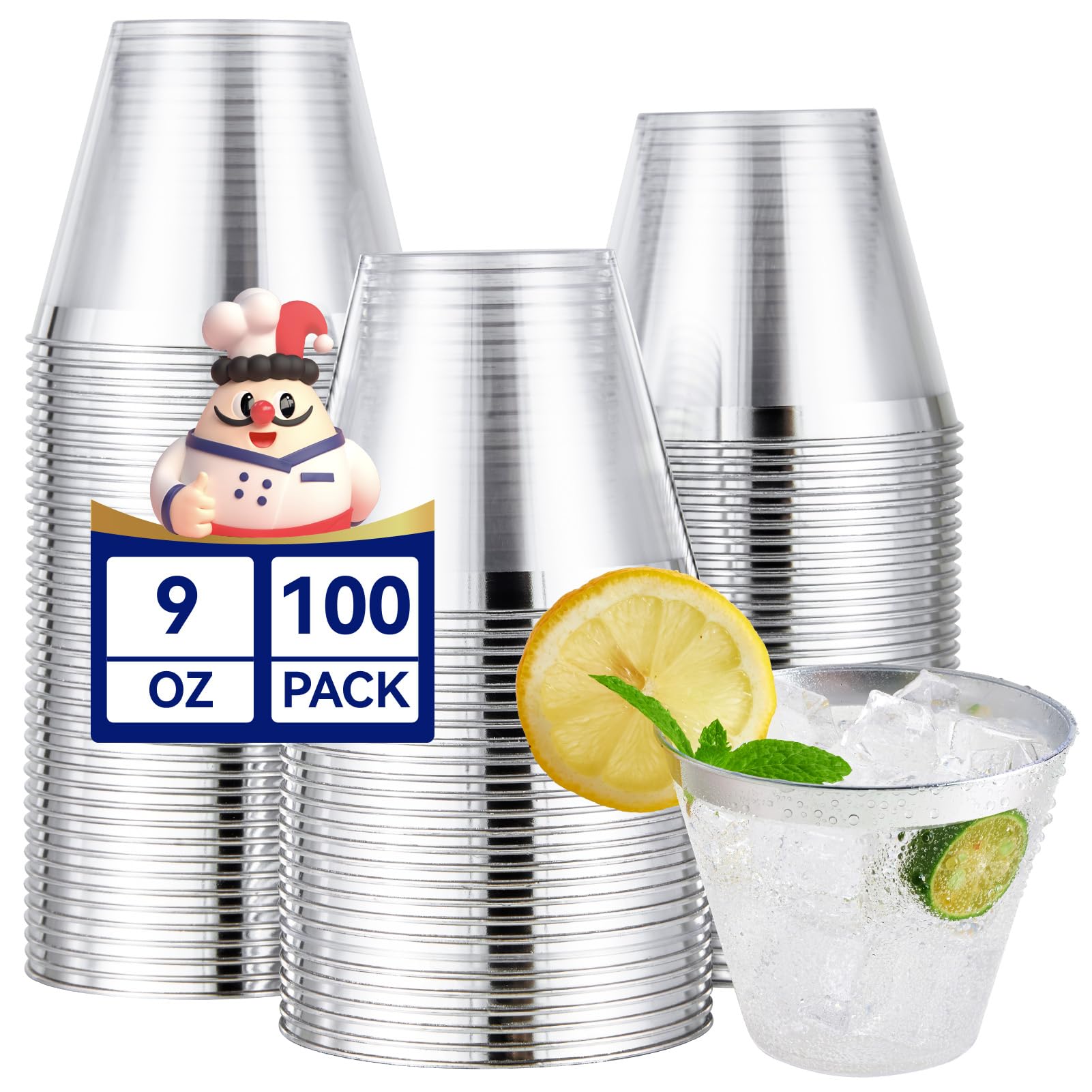 Photo 1 of **MISSING PARTS**
JOLLY CHEF 100 Pack Silver Plastic Cups, 9 oz Clear Plastic Tumblers, Elegant Silver Rimmed Cups, Disposable Glasses for Wedding, Thanksgiving Day, Christmas Party