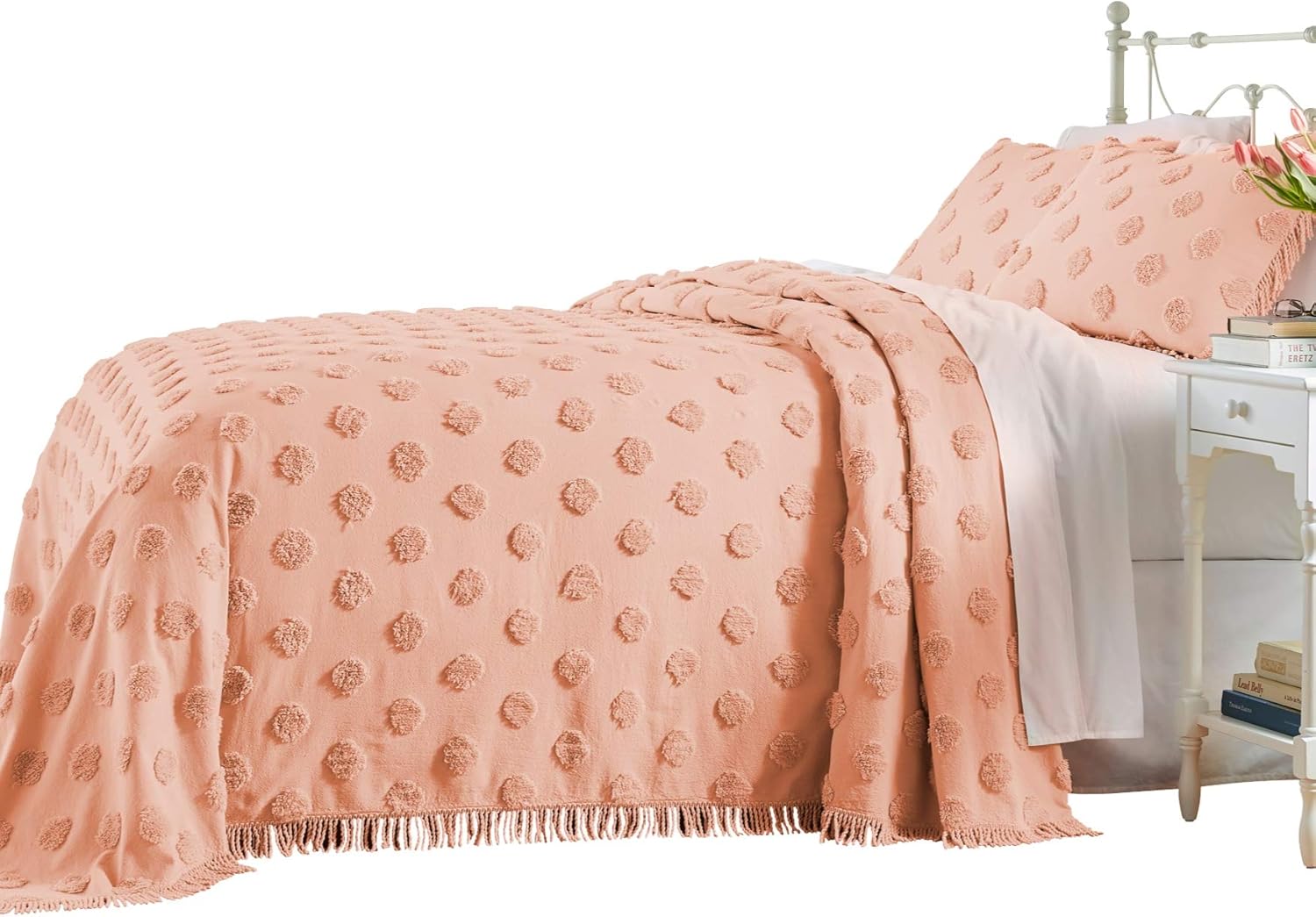 BrylaneHome Pepper Dot Chenille Bedspread Twin, Blush Home & Kitchen