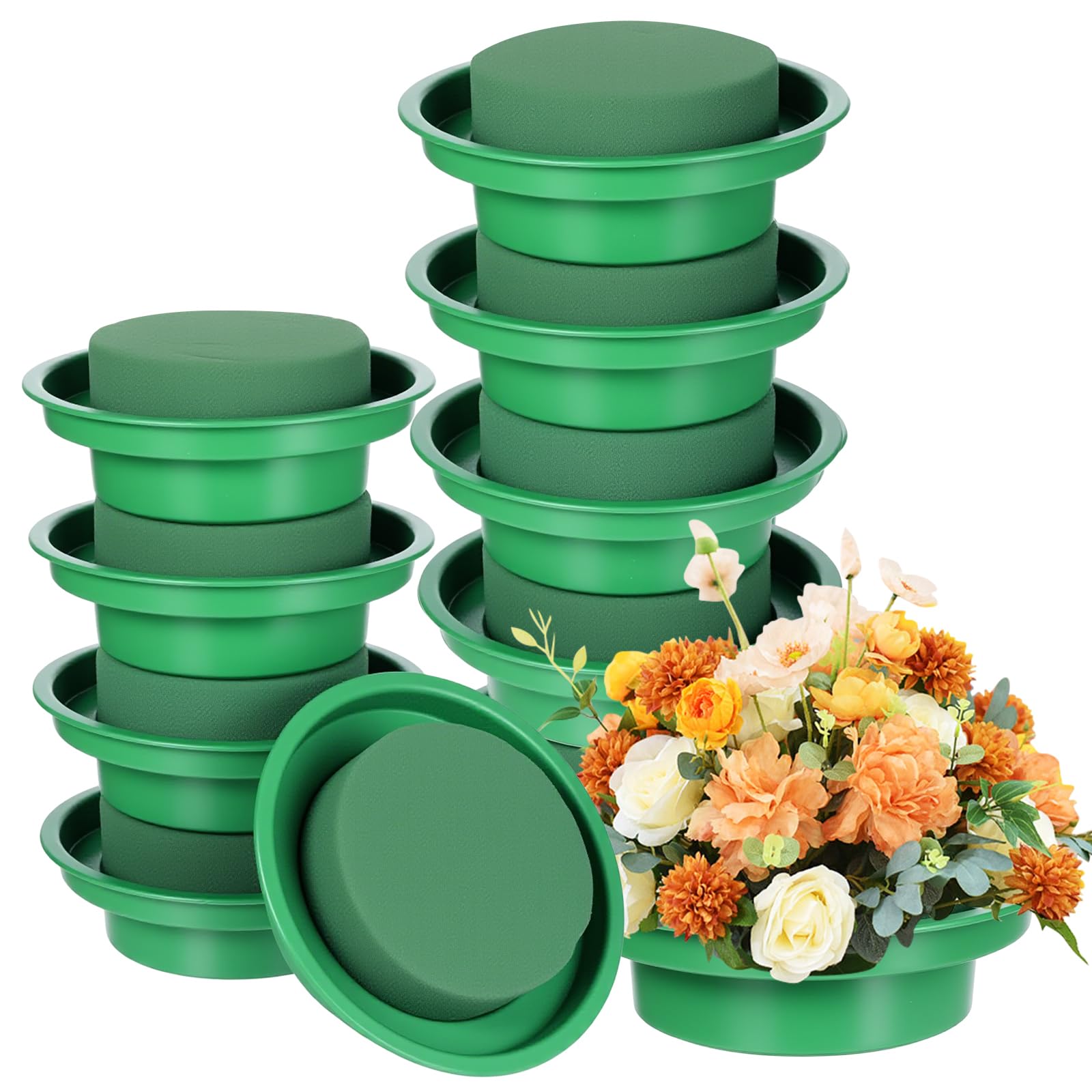 Photo 1 of 16 Pack Round Floral Foam with Bowls, Green Wet Flower Arrangement Kit, DIY Supplies for Wedding Birthday Party Table Centerpiece Decor, Fresh Artificial Flowers