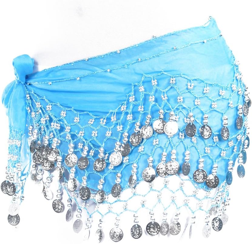 Women Chiffon Dangling Gold Coins Belly Dance Hip Skirt Scarf Wrap Belt