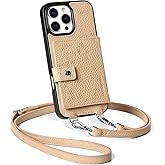 LUCKYCOIN for iPhone 16 Pro Max Crossbody Wallet Phone Case,Compatible with MagSafe,Genuine Leather Magnetic Phone Case with Card Holder and Adjustable Strap,with RFID Blocking Beige