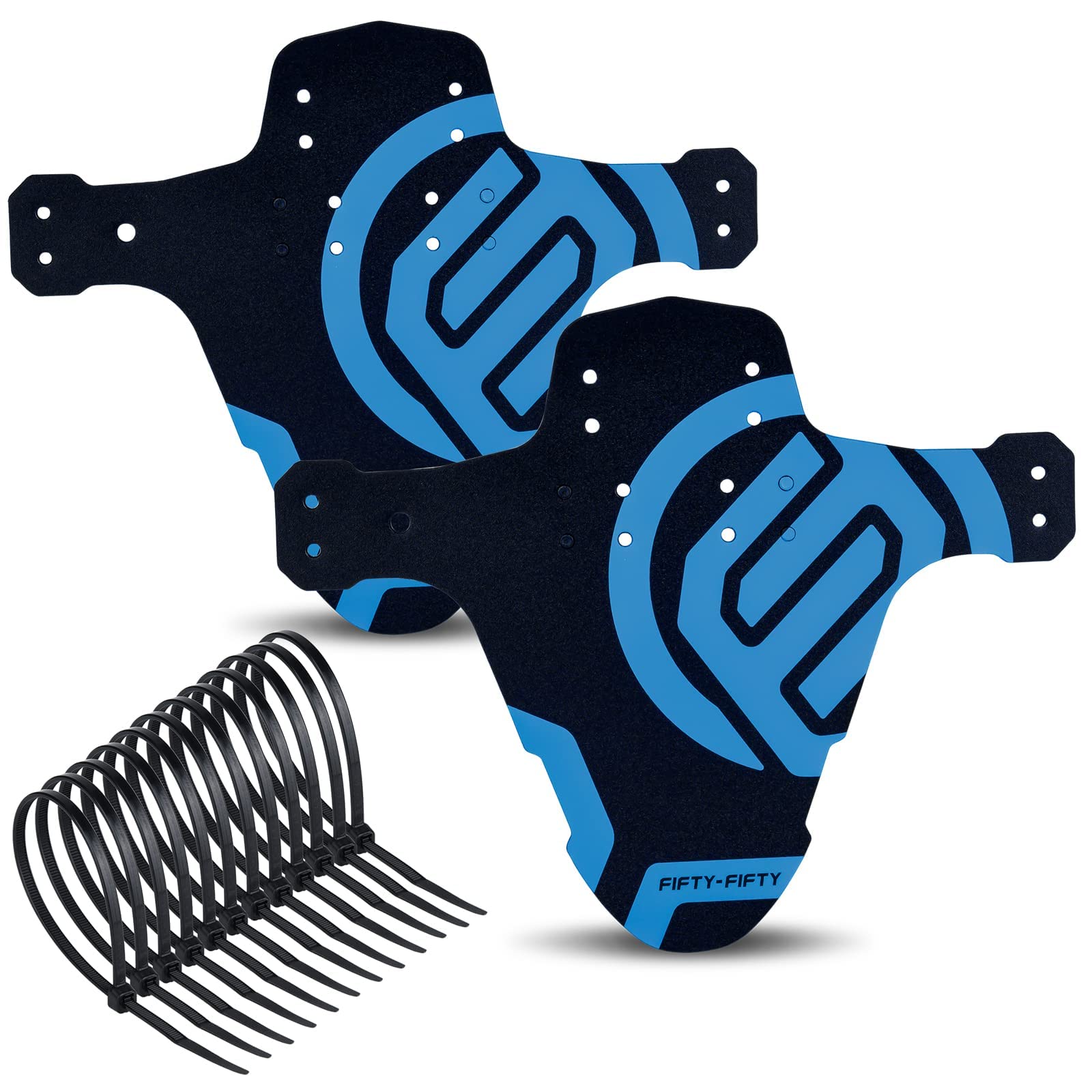 FIFTY-FIFTY 2-Pack Mountain Bike Fender, MTB Mudguard, Front and Rear Compatible Bicycle Mudguard, Fits 26", 27.5", 29", Plus Size and Fat Bike Wheel Sizes (Blue)