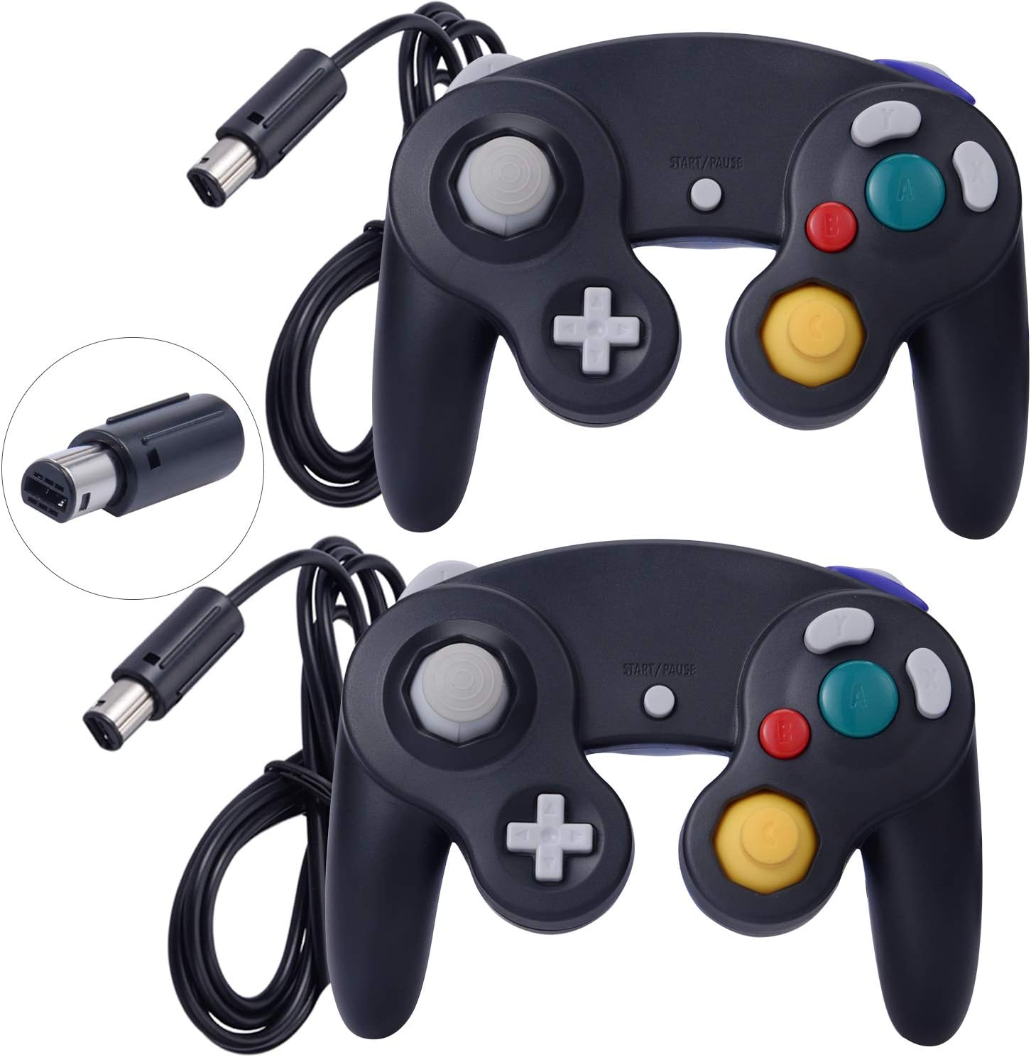 ONE250 2 Pack Classic Shock Joypad Wired Controller, Compatible with Wii NGC Gamecube Game Cube (Black & Black): Home Audio & Theater