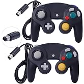 ONE250 2 Pack Classic Shock Joypad Wired Controller, Compatible with Wii NGC Gamecube Game Cube (Black &amp; Black)