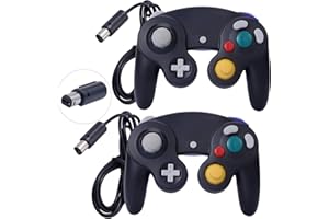 ONE250 2 Pack Classic Shock Joypad Wired Controller, Compatible with Wii NGC Gamecube Game Cube (Black & Black)