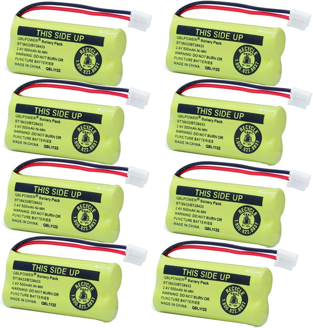 QBLPOWER BT18433 BT28433 BT184342 BT284342 BT-1011 Cordless Phone Battery Compatible with AT&T Vtech CL80109 CS6209 TL90078 BT-8300 BATT-6010 Uniden BT-1018 BT-1022 CS6219 (8 Pack BT18433 Batteries)