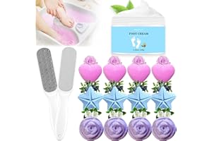 Lanwexy Foot Soak, Foot Bath Bomb with Bath Salt and Tea Tree Oil, Shea Butter Foot Cream for Dry Cracked Feet and Foot Callus, Foot File for Dead Skin,Pedicure Kit Supplies for Women Men
