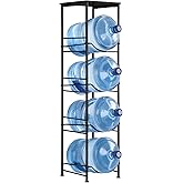 Vrisa Water Jug Holder 5 Gallon Water Jug Stand 4-Tier Water Gallon Holder Organizer with Storage Shelf 3/5 Gallon Water Jug Rack for Home Office Kitchen Black