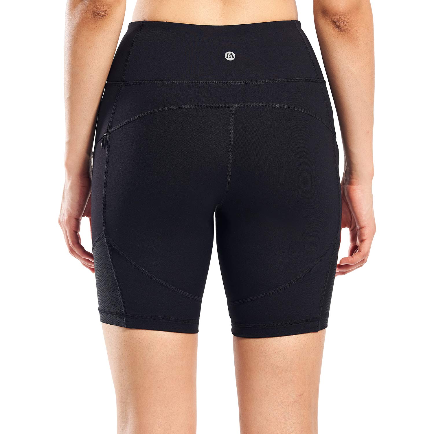 Matymats High Waist Yoga Shorts with Zipper Pockets - Women\'s Tummy Control Workout Biking Running Shorts