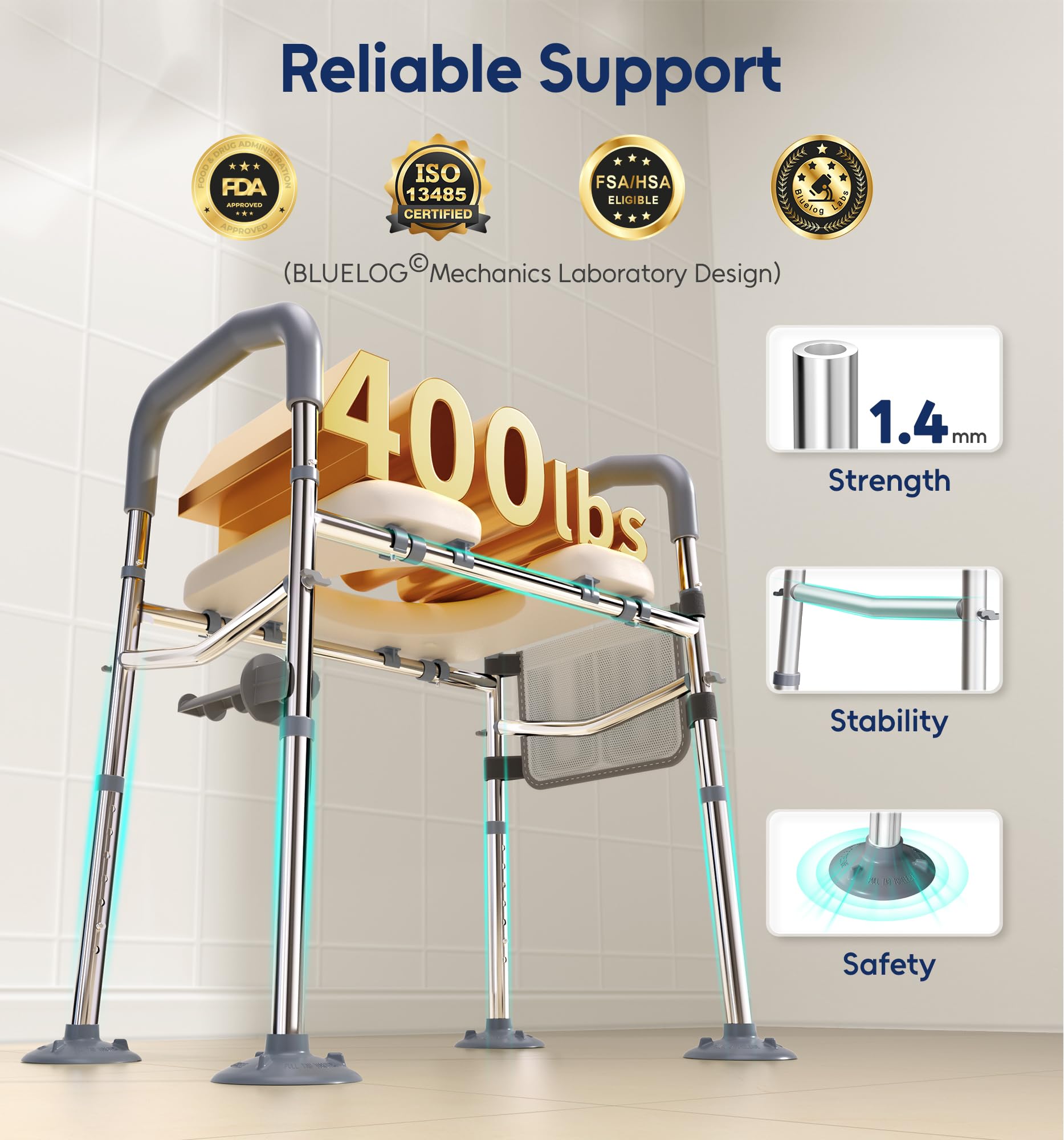 Raised Toilet Seat with Handles, Width & Height Adjustable Toilet Seat Risers for Seniors, Heavy Duty 400lbs Elevated Toilet Seat for Elderly, Pregnant, Handicap, Fit Any Toilet