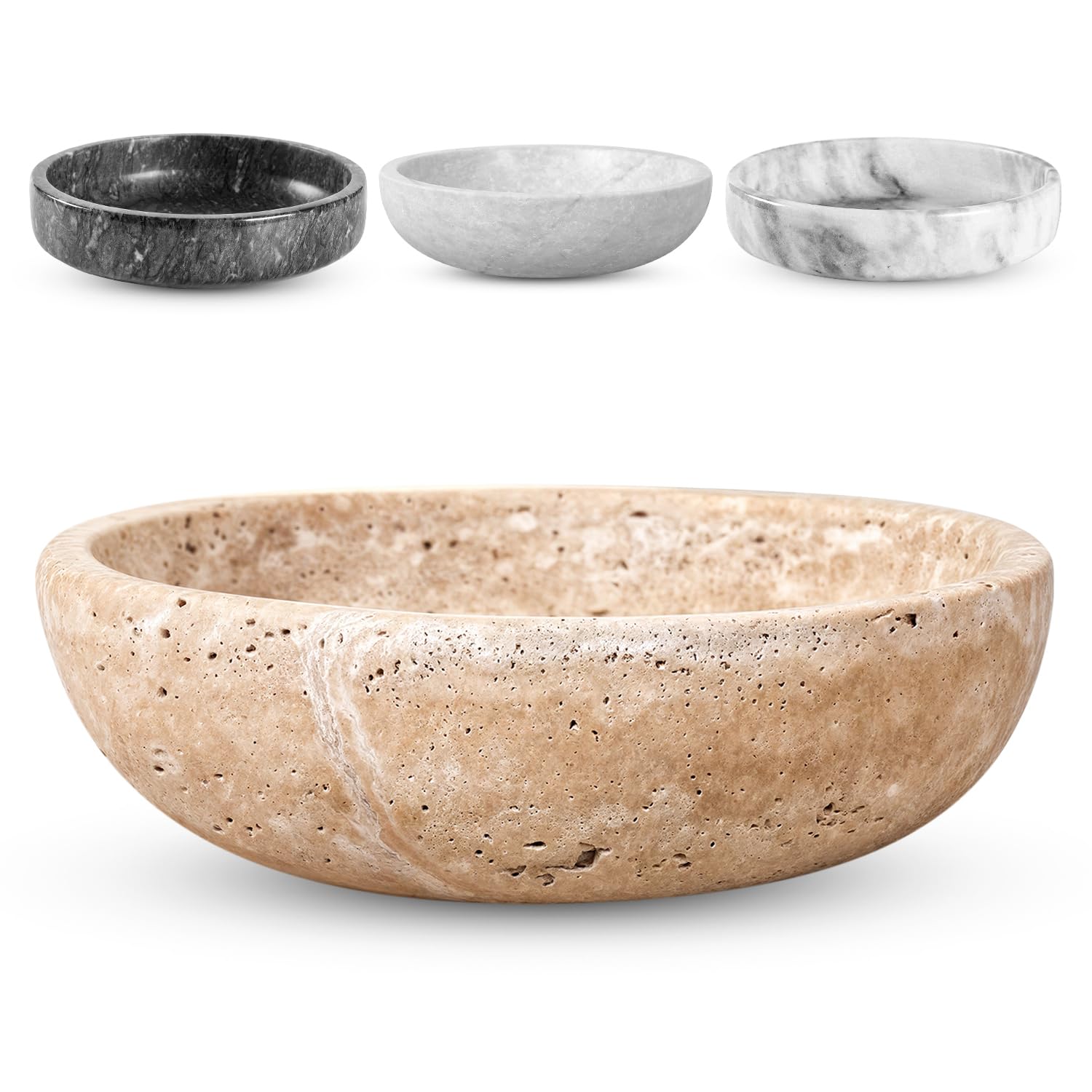 Photo 1 of FNTSTICGOODS Travertine Decorative Bowl - 7.8” Diameter & 2” Height - Key Bowl for Entryway Table - Travertine - Organic Modern Centerpiece - Beige/Natural