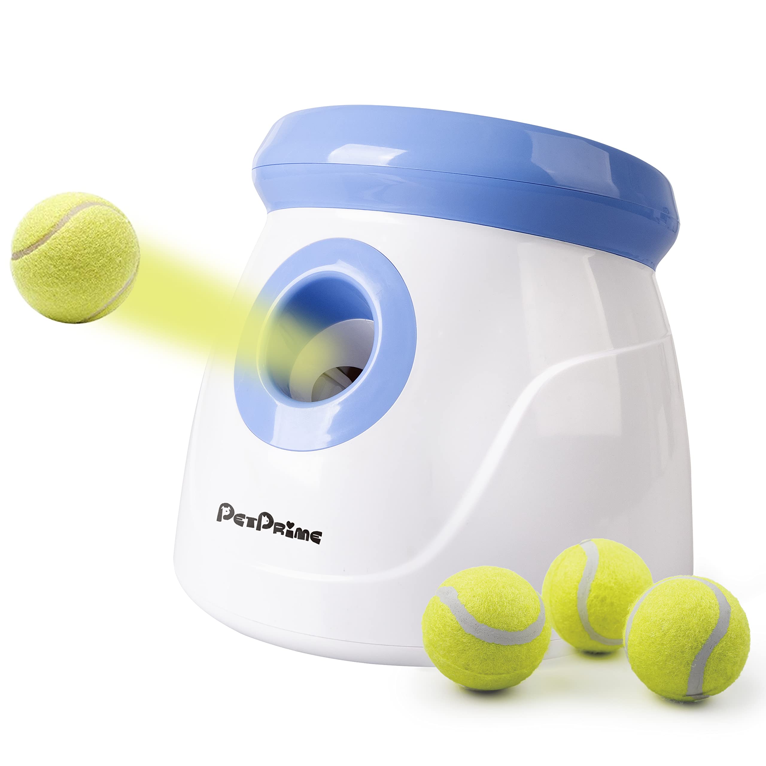 Photo 1 of (missing balls) Pet Prime Automatic Dog Ball Thrower Launcher for Small and Medium Dogs, Interative Dog Fetch Machine with 3 Tennis Balls (2'') for Indoor/Outdoor Throwing Game Launch Distance 10-30ft