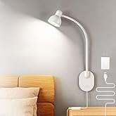 Wall Mounted Reading Light, LED Wall Bedside Lamp with Adapter White | 5 Color 10 Brightness,Plug-in Adhesive Wall Reading Lights for Books in Bed, Auto-Off Timer Wall Lights for Bedroom Headboard