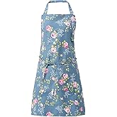 DILLMAN Aprons for Women with Pockets Cotton Linen Cooking Kitchen Baking Soft Durable Floral Gardening Apron