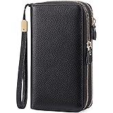 SENDEFN Leather Women Wallet RFID Blocking Zipper Around Phone Holder Clutch Wristlet Large Capacity