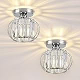 ZYDTRIP Crystals Ceiling Light Fixtures 2 Pack Small Semi Flush Mount Silver