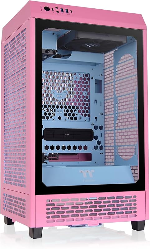 A Torre 200 | Mini Torre Mini-ITX Vertical | 2 x ventoinhas CT140 pré-instaladas | Vidro Temperado & Alto Fluxo de Ar | 280mm Compatível com AIO | Rosa Bolha