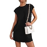 PRETTYGARDEN Women's Summer Short T Shirt Dress Cap Sleeve Crew Neck Casual Loose Basic Mini Dresses