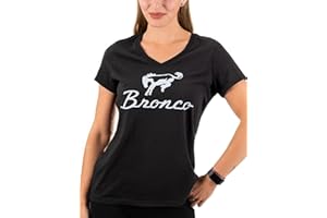 DETROIT SHIRT COMPANY Ford Bronco Script Logo V-Neck T-Shirt for Women 100% Supersoft Cotton Black, Screen-Printed in Detroit