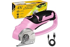 PRATUOR Cordless Electric Scissors, 4V Box Cutter & Cardboard Cutter with Upgrade Blade, LED Light, Safety Lock - Rechargeable Rotary Cutter for Fabric, Leather, Plastic, Crafting, Sewing, Industrial (Pink)