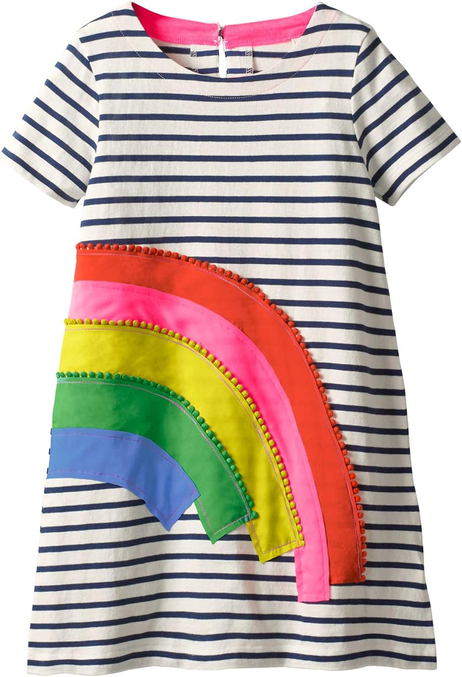 Girls Dresses Cotton Striped Cartoon Applique Casual Animal Printed Outfits Dress