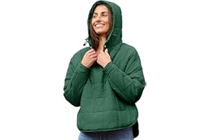 QIBABU Womens Oversized Hooded Puffer Jacket Lightweight Pullover Hoodies Quilted Dolman Long Sleeve Warm Winter Coat