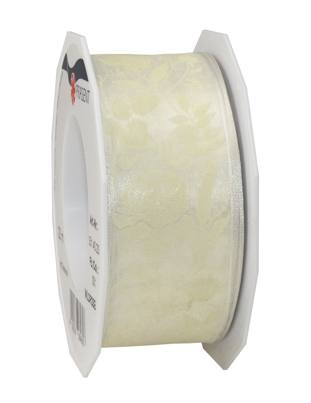 PRÄSENT - Wildrose Wired Ribbon Cream 40 mm width, 20 m length