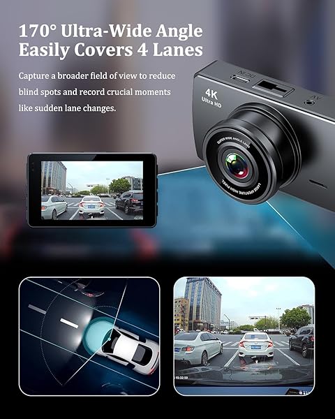 DASH CAM FRONT AND REAR, DASH CAMERA FOR CARS 4K+1080, DASHCAM BUILT-IN WIFI, APP CONTROL, 32GB CARD INCLUDED, 3″ IPS TOUCH SCREEN, 24H PARKING MONITOR, NIGHT VISION, G-SENSOR