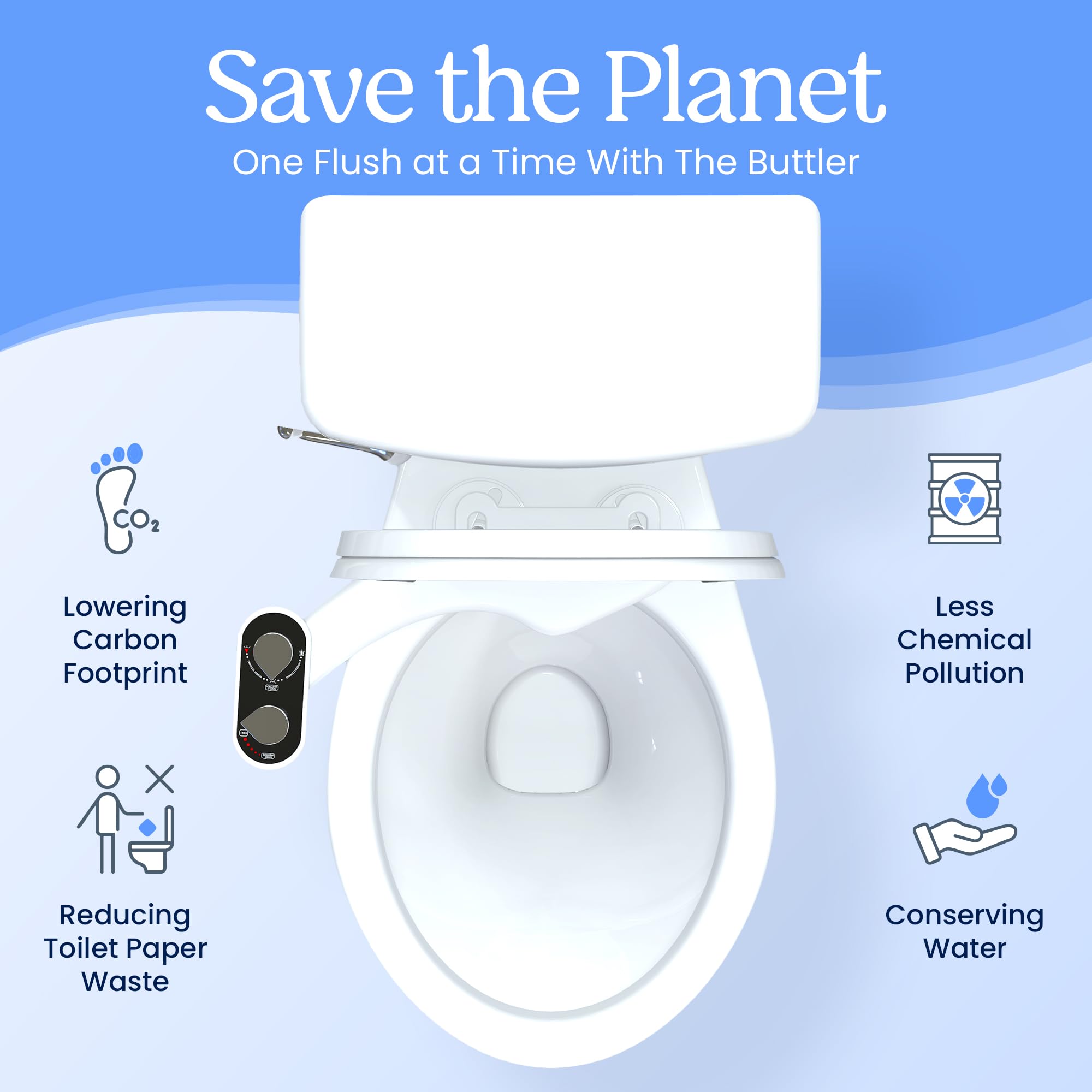 CLEAR REAR Bidet Attachment for Toilet Seat - Non-Electric, Self-Cleaning Dual Nozzle, Adjustable Water Pressure, Rear & Feminine Wash Hygienic Bathroom Upgrades - Fits Elongated Toilets (White)