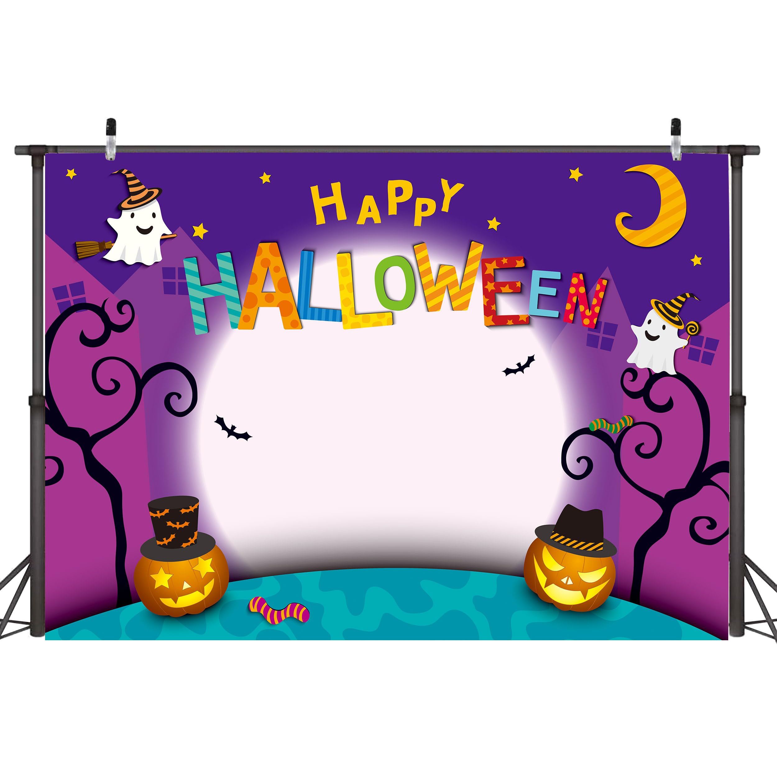 Photo 1 of Atlastrip Halloween Backdrops 8x6 FT Kids Party Background Spooky Halloween Backdrops Banner Garage Door Decorations Scary Decor for Parties Photo Props Indoor Outdoor