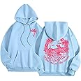 FAEXUM Pink Pom Puff Hoodie for Teen Girls Graphic Hoodie Cute Preppy Sweatshirt Long Sleeve Drawstring Tops With Pockets