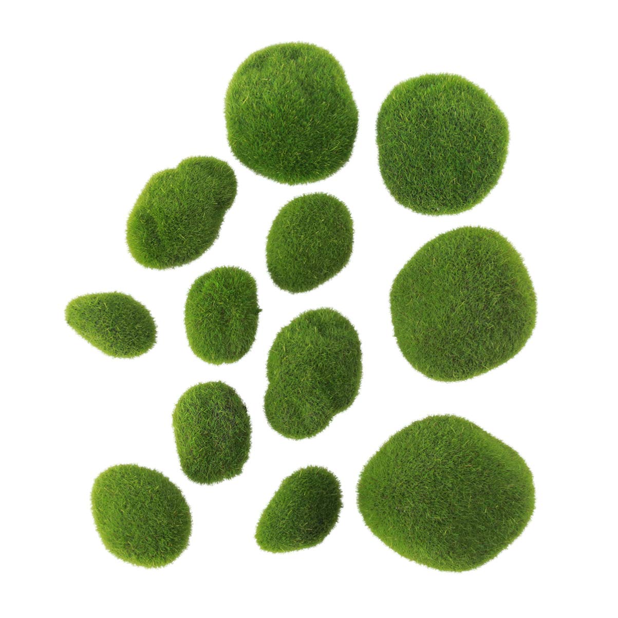 EXCEART 12pcs Artificial Moss Rocks Green Moss Ball Faux Moss Covered Mossy Flocking Stones Landscape Decor for Terrarium Fish Tank Planter