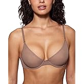INLYRIC Women's Cosnufy Sheer Balconette Bra Demi Unlined Plunge Mesh See Through Sexy Bras Underwire