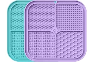 PEMOCYNY Lick Mat for Dogs and Cats with Suction Cup, Premium Lick Pad for Dog Anxiety Relief, Slow Feeding Mat for Boredom Reducer, Bathing, Grooming and Training (2 Pack - Geen and Purple)