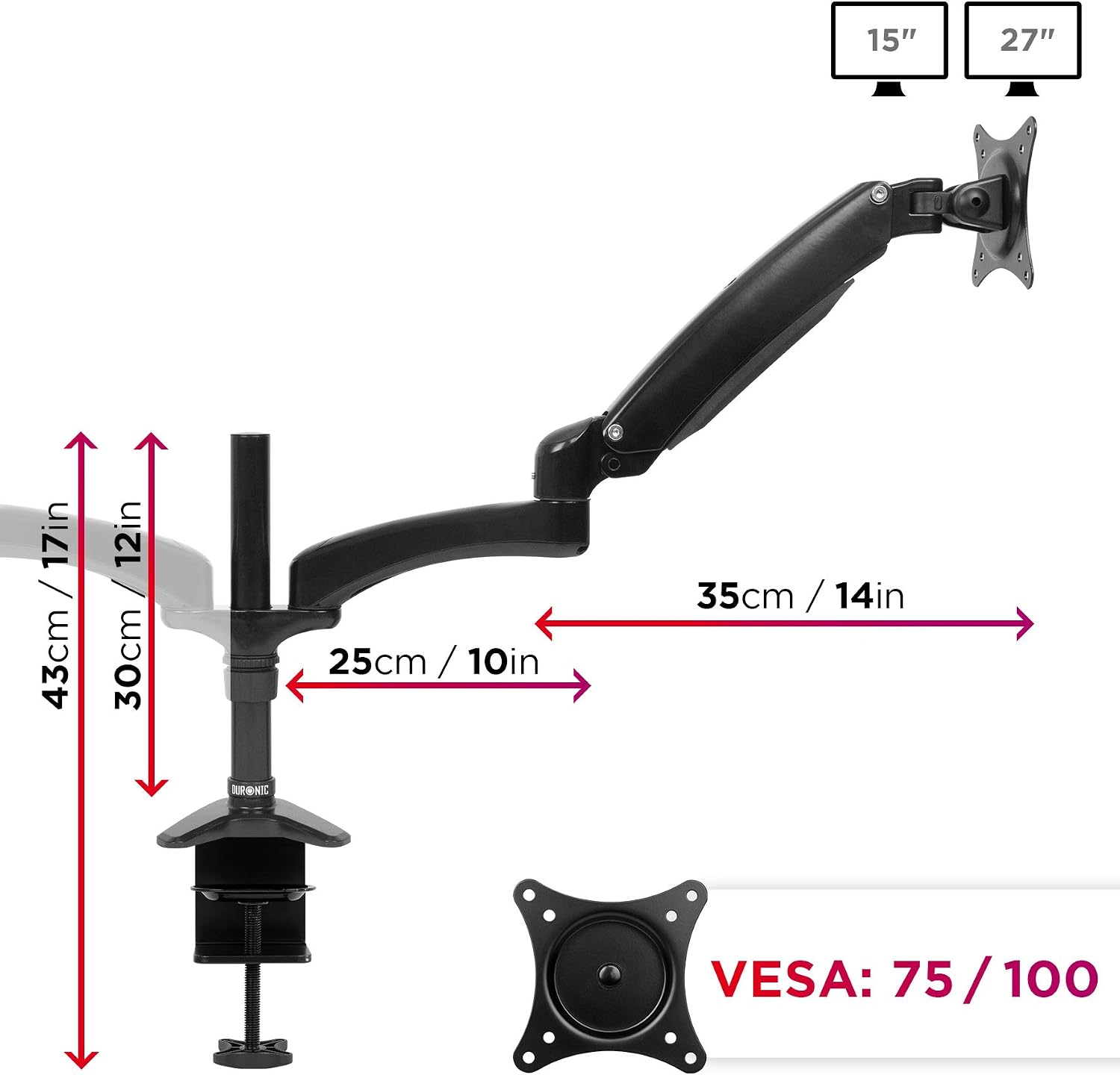 Duronic Monitor Arm Stand DM552, DM552 DOUBLE, Spring 2 Monitor - Image 4