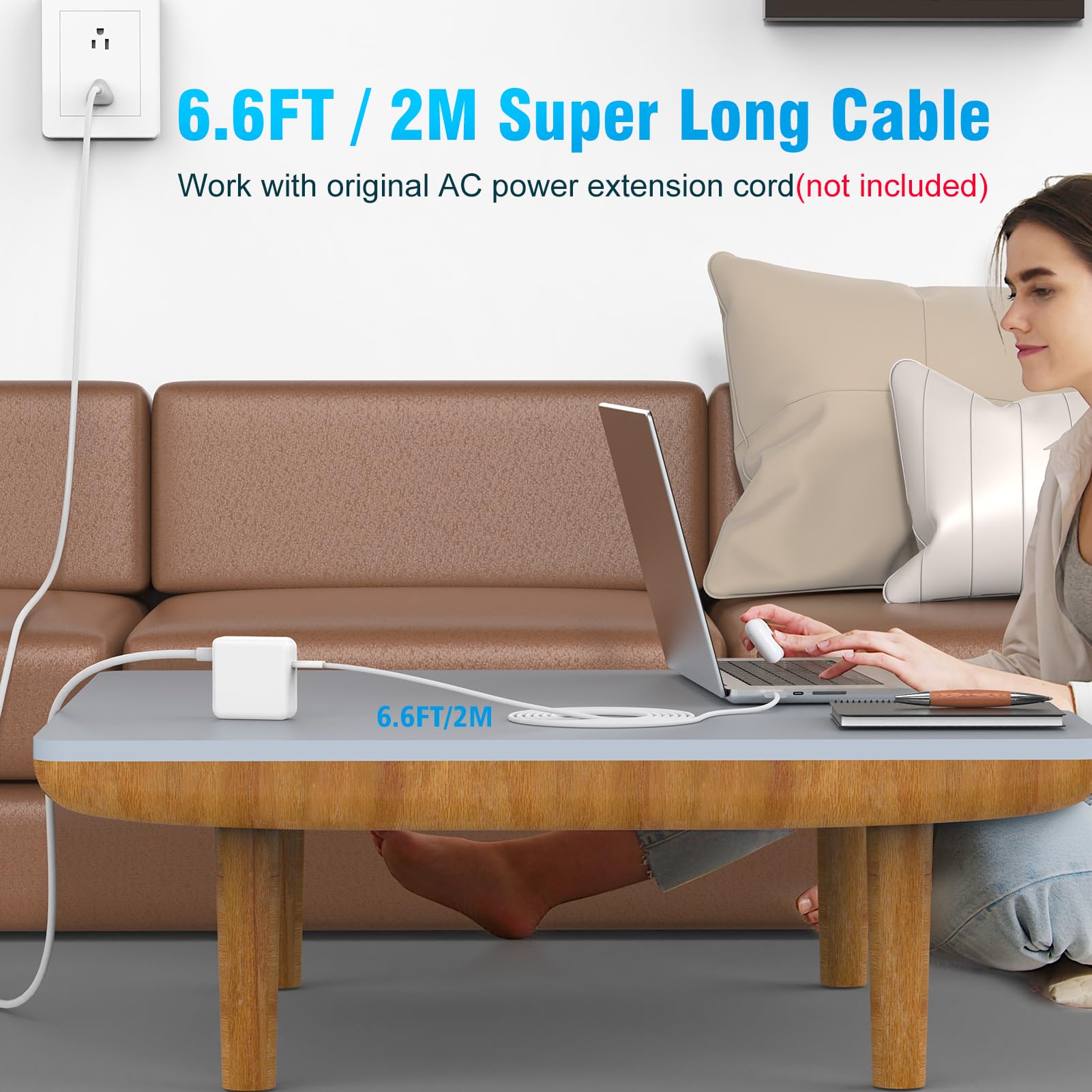 Charger for MacBook Air 13 15 inch MacBook Pro 14 inch 2025 2024 2023 2022 2021 M4 M3 M2 M1, 70W USB C Power Adapter, 6.6FT USB C to 3 Braided Cable with LED, Powerful Connect, Original Quality
