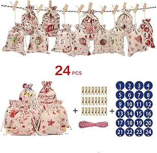Sperrins 24 bolsas de regalo de calendario de Adviento de tela de yute