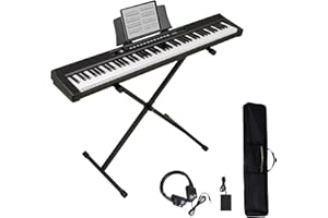 UISCOM 88 Key Digital Piano Semi Weighted Electronic Keyboard, Portable Electronic Keyboard Piano, MIDI, Stand, Case, Pedal, Headphones, Black