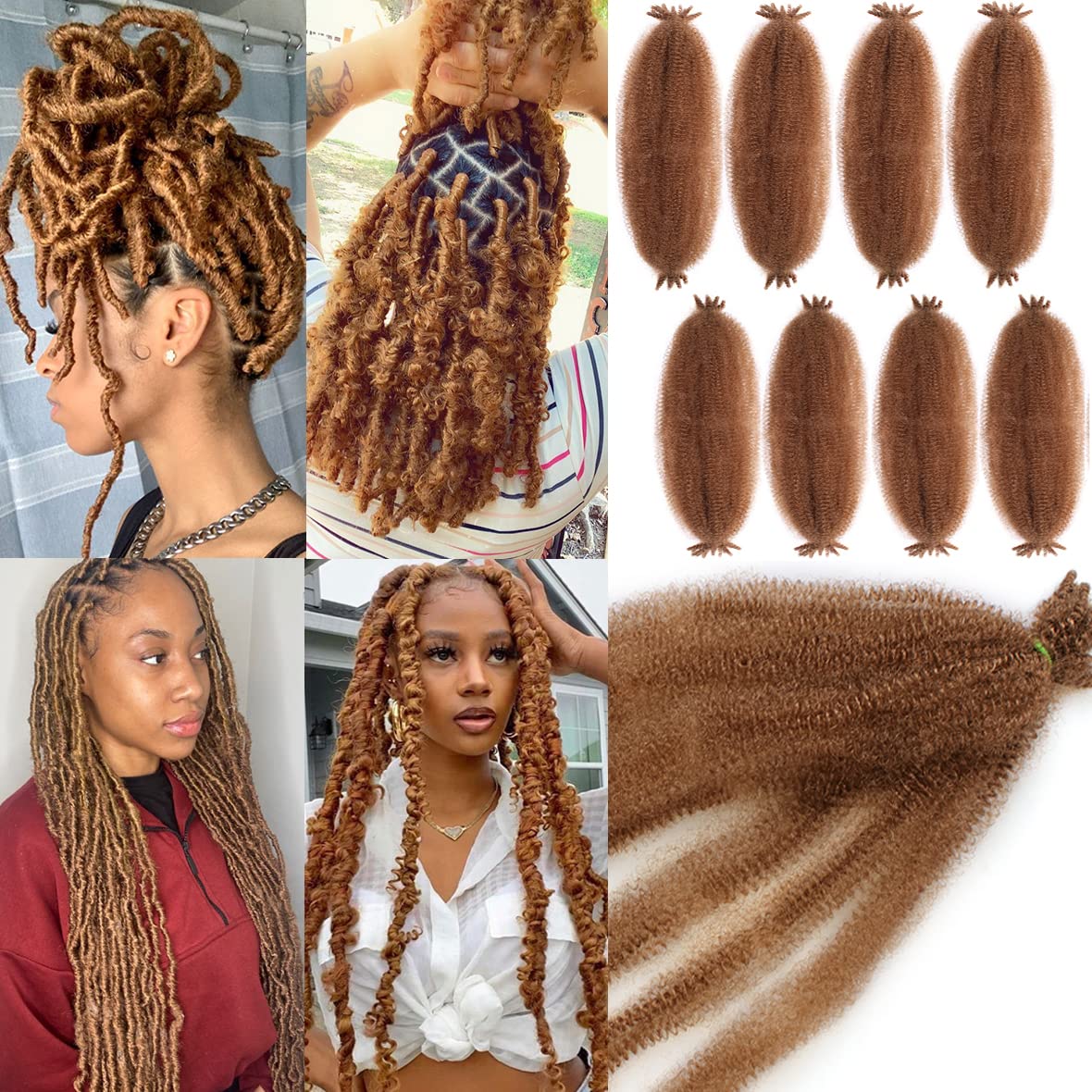 Leeven 16 Inch Pre Separated Springy Twist Hair for Afro Marley Locs 8 Packs Pre-Fluffed Popping Spring Twist Crochet Hair for Distressed Locs Afro Kinky Curly Marley Braiding Hair Extensions /27# — image 1