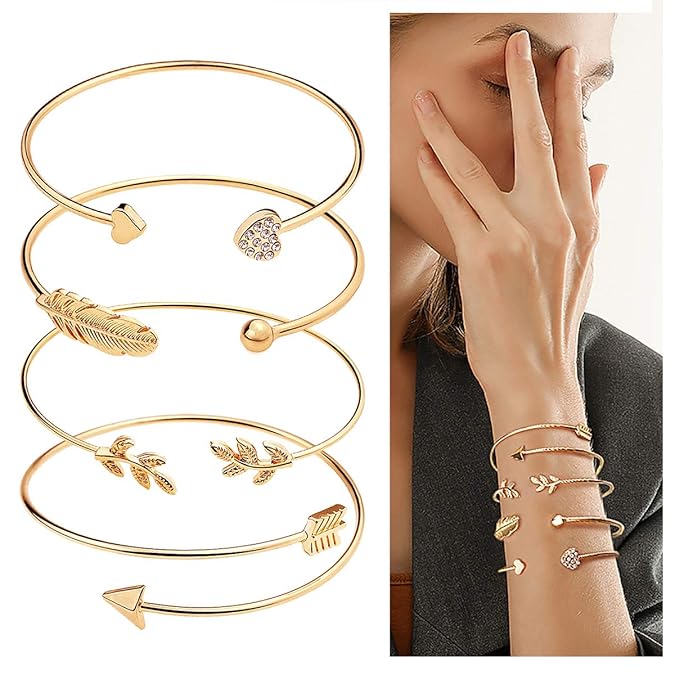 suyi 4 Stück Verstellbare Manschette Armband offenen Draht Armreif stapelbar Wrap Armband Set für Frauen Mädchen